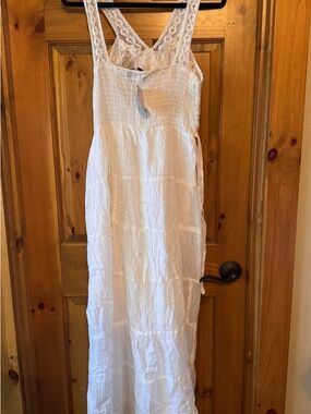 S.L. Fashions White Lace-Trim Maxi Dress